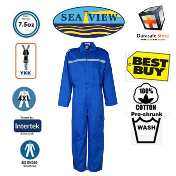 SEAVIEW™ 100% Cotton Zip Royal Blue Coverall size S - 6L