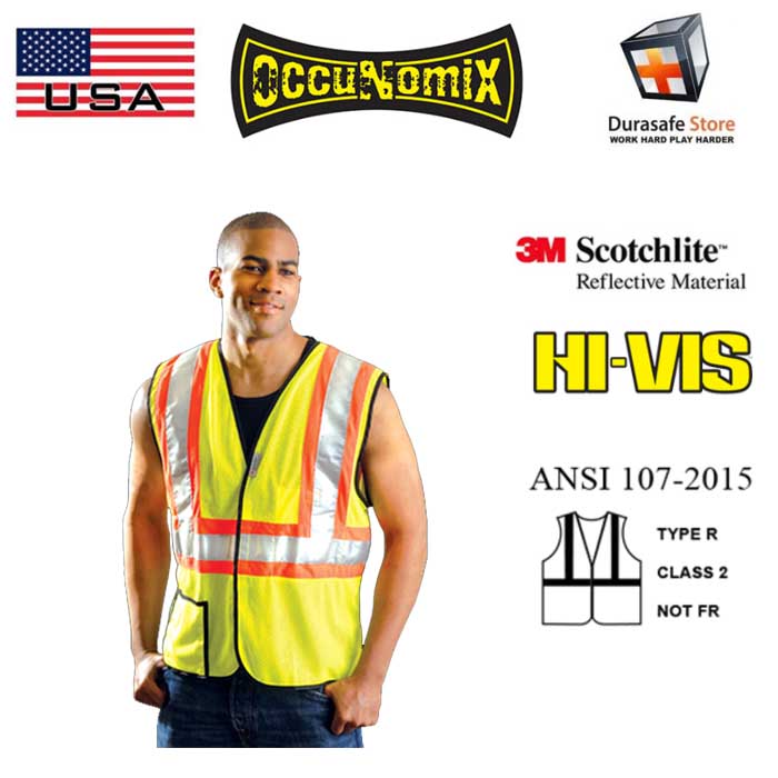 OCCUNOMIX LUX-SSCOOL2 Premium Two-Tone High Visibility Cool Mesh Vest  Yellow Size M, L, XL